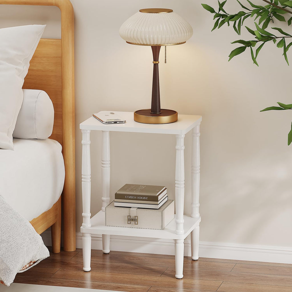 LUCKNOCK Small Side Table for Small Spaces, Vintage End Table, Narrow Couch Side Table with Storage, Skinny Nightstand Bedside Table for Bedroom, Living Room, Farmhouse, No-Tool Assembly. (White)