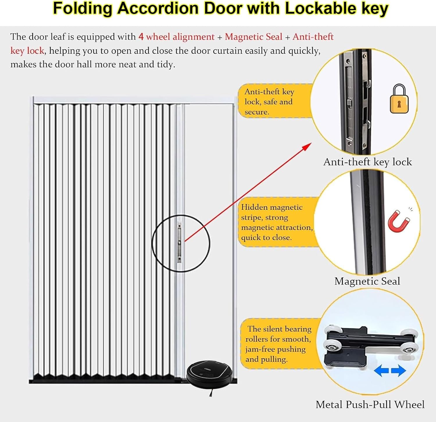 Folding Shower Partition Door 115x203cm/45.3x79.9in, 200-210cm Tall, Waterproof Accordion Retractable Temp Lock Divider for Hotel Apartment Bathroom/Kitchens