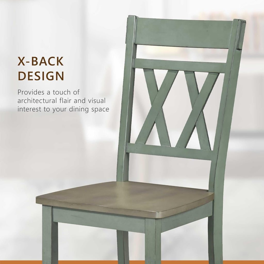 Lexicon Farmhouse Wood Dining Chair, Set of 2, Double Cross Back, Rustic Armless Chairs, Kitchen and Dining Room Furniture, Two-Tone Finish (Greywash and Antique Teal)