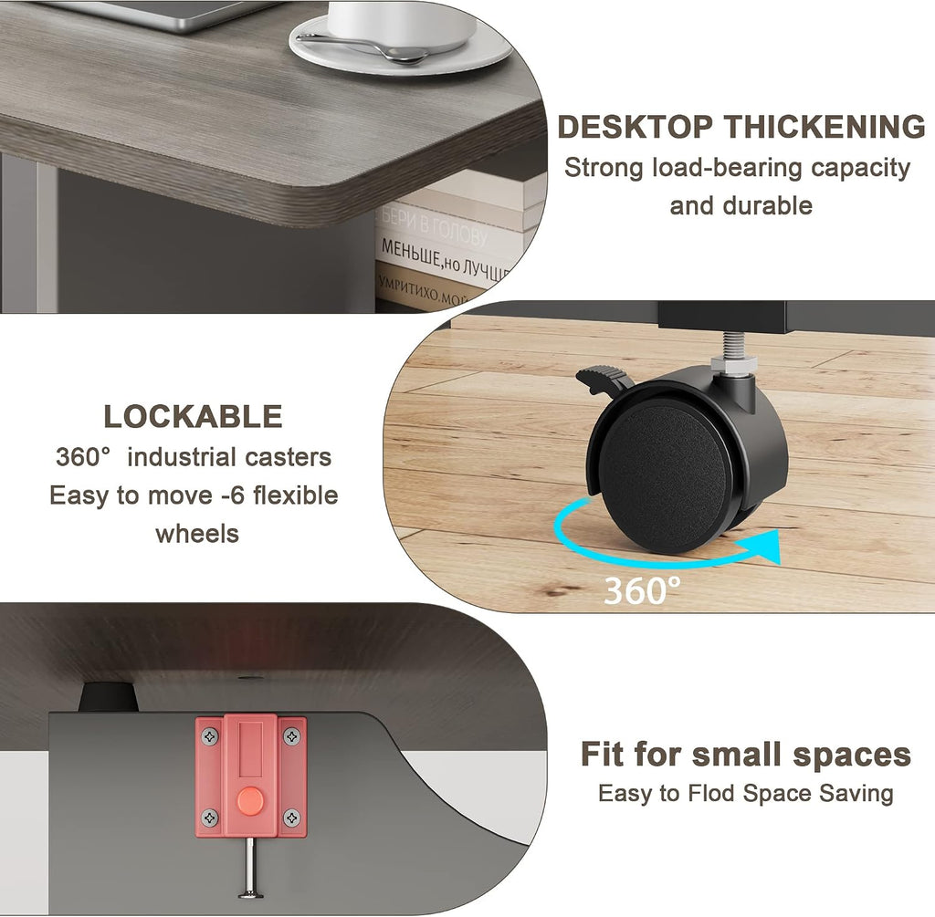 IDEALHOUSE FoldingTable, Drop Leaf Dining Table with 6 Wheels and 2-Layer Storage Shelf, Space Saving Table for Small Spaces (Slate Oak, 50.1" D x 31.4" W x 29.5" H)