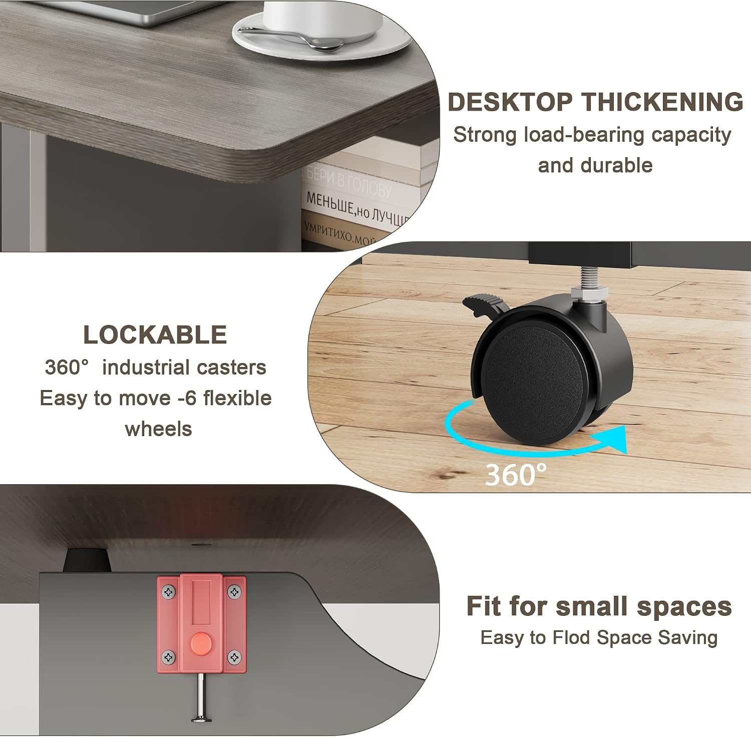IDEALHOUSE FoldingTable, Drop Leaf Dining Table with 6 Wheels and 2-Layer Storage Shelf, Space Saving Table for Small Spaces (Slate Oak, 50.1" D x 31.4" W x 29.5" H)
