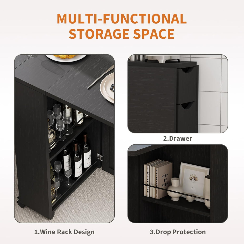 IDEALHOUSE Folding Dining Table with Storage, Folding Kitchen Table with Drawers, Apartments, Small Spaces