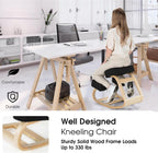 Ergonomic Kneeling Chair, Rocking Posture Desk Chair with Soft Padding, Natural Relief for Neck, Shoulder or Back Pain, Wooden Knee Chair for Home Office