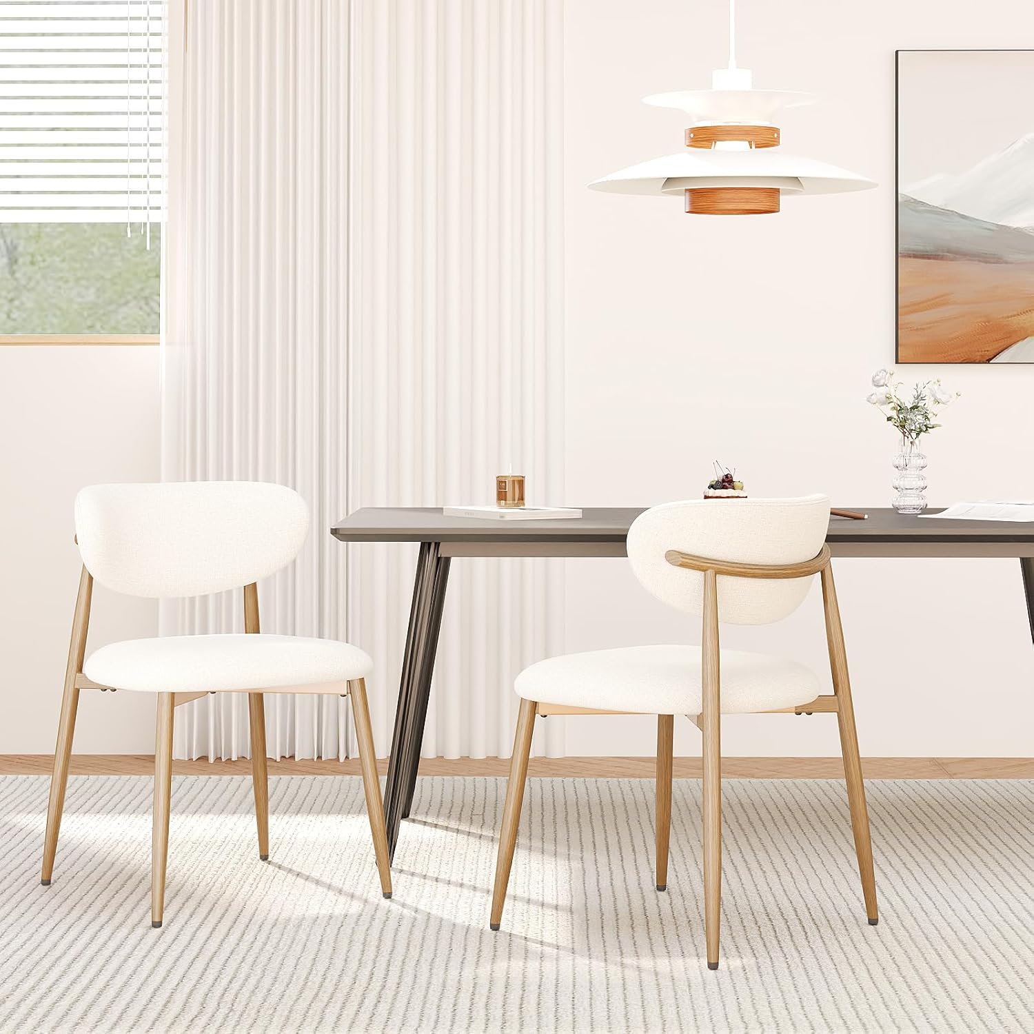 MALOL Dining Chairs Set of 2, Upholstered Dining Room Chairs with Metal Legs and Anti Slip Pads, Curved Back Kitchen Chair for Home and Restaurant Use, Beige
