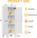 46"H White Metal Locker with 1 Lockable Door and 2 Adjustable Shelves For Employees,3 Tier Small Storage Cabinet with Detachable Legs and Vintage Handle for Kitchen, Office,School,Gym,Easy Assembly
