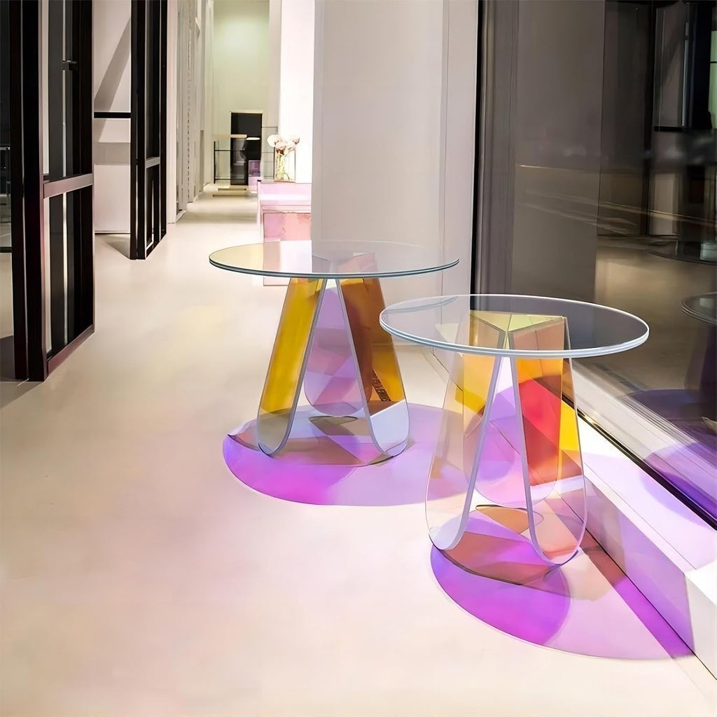 Round Acrylic Side Table Modern Rainbow Iridescent Accent Table Night Stand Versatile Coffee Table for Living Room Balcony Office Creative idea(45 cm)