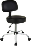 Amazon Basics Multi-Purpose Drafting Spa Bar Stool with Back Support, Upholstered, and Wheels, Black, 22.72"D x 22.72"W x 37.8"H
