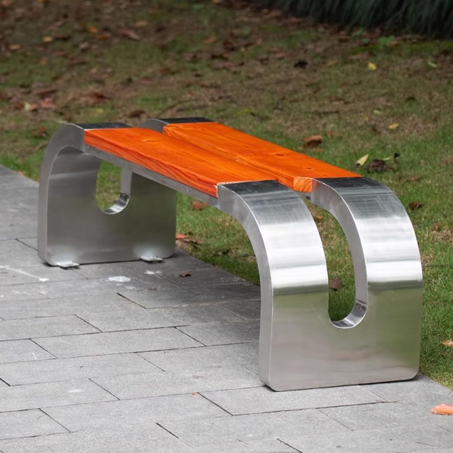 Curved Outdoor Bench with a Unique Design, Featuring Solid Wood seat and Metal Frame. Ships Fully Assembled and is Suitable for Parks, Communities, and Streets Yellow 120cm