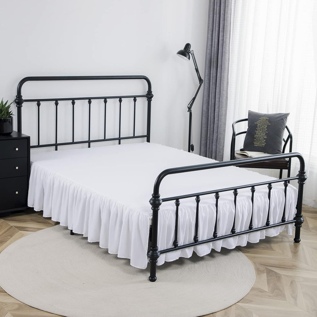 Bed Skirt Queen Size Ruffled Bed Skirt with Split Corners, 14 Inch Drop Dust Ruffle Bed Skirt with Platform, White
