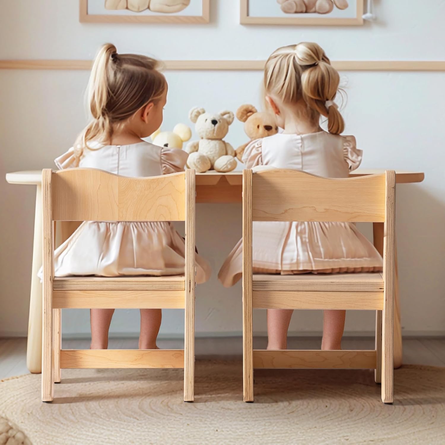 ROBOTIME Kids Wooden Chairs, 2-PCS Toddler Chairs for Table for Playroom, Children's Wooden Playroom Furniture, Kids Furniture for Eating, Reading, Playing