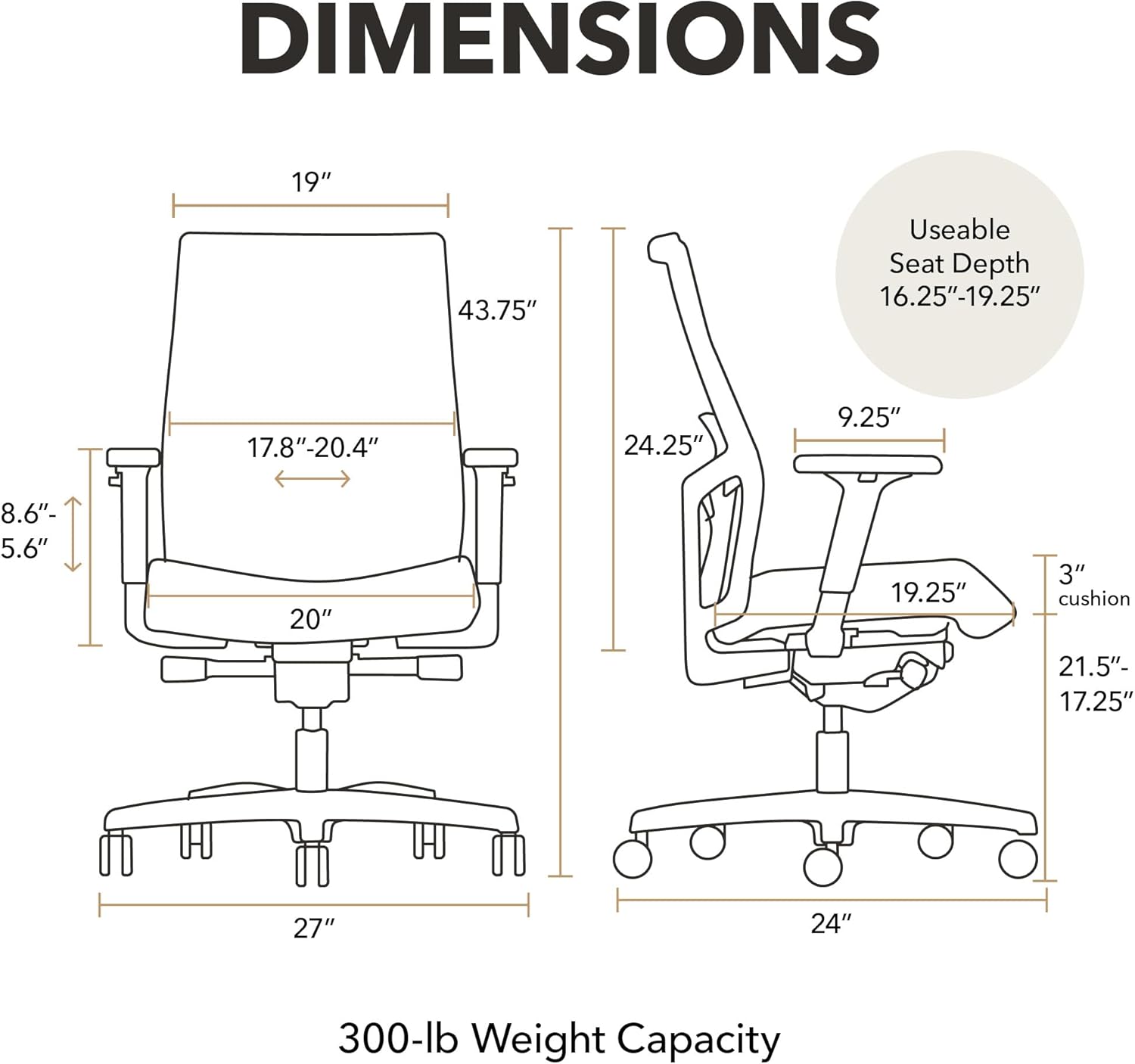 HON Ignition 2.0 Mid‑Back Ergonomic Office Chair, Mesh Task Seating with Lumbar Support, Advanced Synchro‑Tilt, Height and Width Adjustable Arms, Black Frame, Black