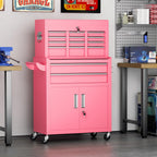 Crownland 8 Drawer Rolling Tool Chest with Wheels, Lockable 2 in 1 Detachable Tool Cabinet wit Drawers and Black Liners, Garage Top Toolbox and Bottom Storage Cart with Side Hooks,Pink