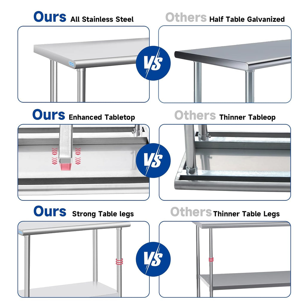 Stainless Steel Table with Wheels, 24 x 24 Inch Stainless Table for Prep & Work, Commercial NSF Steel Metal Table for Restaurant Kitchen Hotel Garage