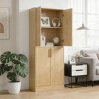 Housoul 71" Tall Pantry Cabinet with 4 Doors, Kitchen Pantry Storage Cabinet, Freestanding Larder Cupboard, Utility Kitchen Hutch with Gold Handles for Dining Room, Bathroom, Natural