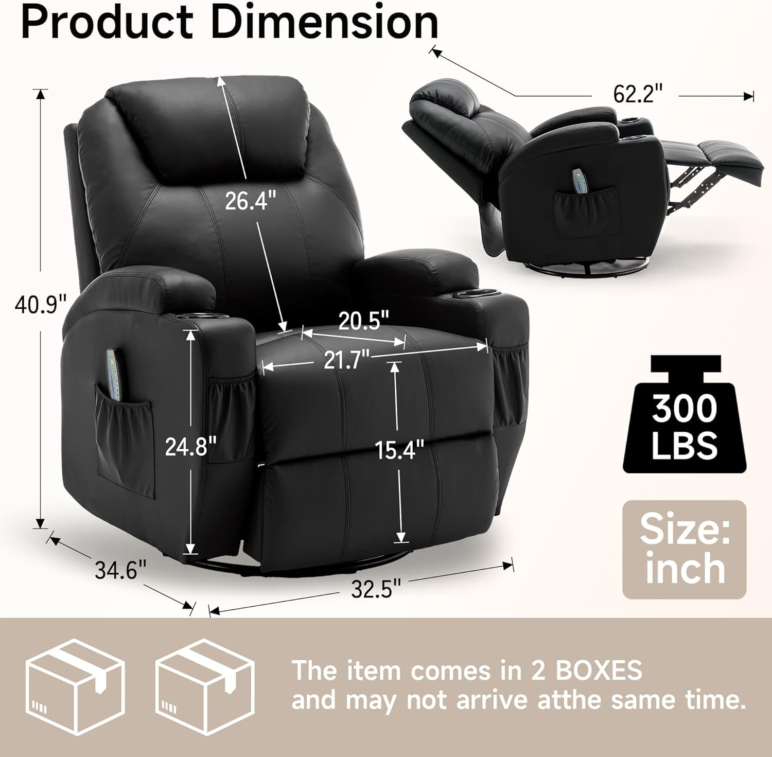 Korser Recliner Chair, Rocking Chair with Massage and Heat, 360° Swivel Recliner Chairs for Adults, Rocker Manual Recliner with Remote Control and Cup Holder for Living Room, Bedroom, Nursery