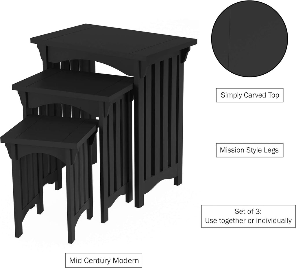 Nesting Tables-Set of 3, Traditional with Mission Style Legs for Living Room Coffee Tables or Nightstands-Home Accent Furniture by Lavish Home (Black)