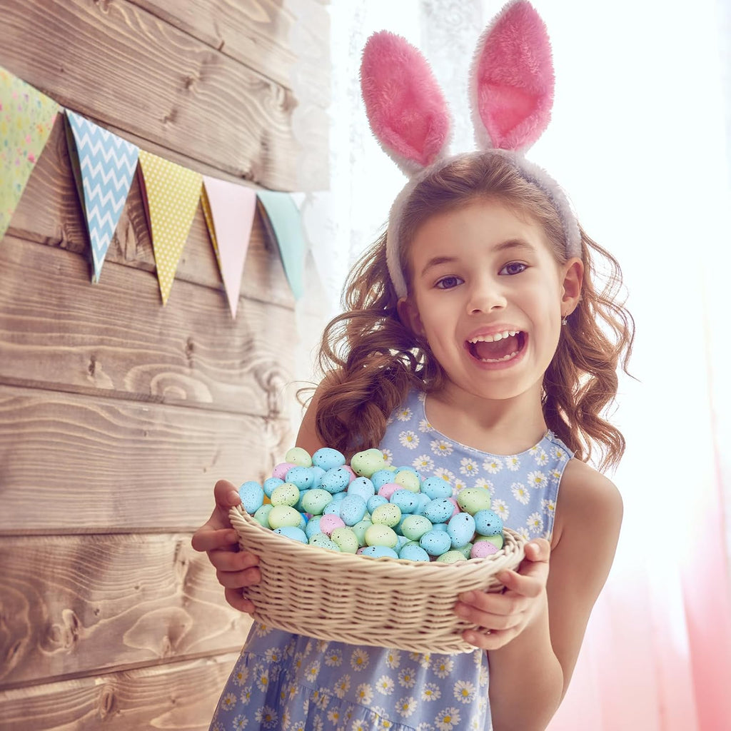 Winlyn 140 Pcs 5 Colors Mini Artificial Easter Eggs Decorative Speckled Eggs Pastel Pink Green Blue Foam Eggs 1" for Spring Easter Basket Nest Decor Bowl Fillers Seasonal Wreath DIY Craft Projects