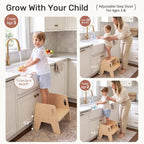 WINGYZ Toddler Step Stool, 3-Height Adjustable Wooden Stool for Kids, FSC & ASTM Birch Marine Plywood, 200lb Capacity, Bathroom Sink Independence, Kitchen Potty Training, Natural Wood