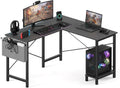 OLIXIS L Shaped Desk, 50-Inch Office Computer Gaming Desks Corner PC Table with Side Bag and Reversible Shelf for Home Work Study Writing Black