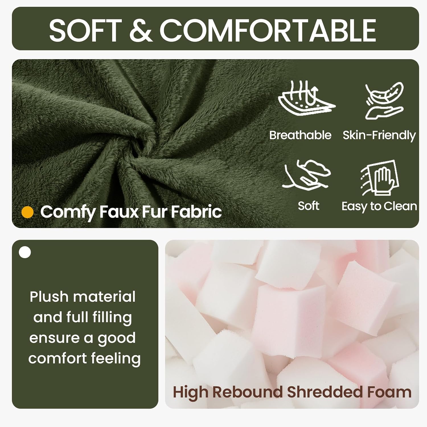EBENCHICO Giant Bean Bag Chair with Lumbar Pillow & Armrests, Oversized Green Faux Fur Bean Bag Couch with Filler for Adults, Floor Reading Chair for Living Room Bedroom