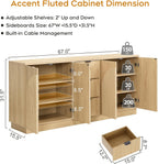 Yechen 67" Fluted Sideboard Buffet Cabinet with 4 Arched Reeded Design Doors &3 Drawers, Mid Century Modern Credenza Storage Cabinet with Adjustable Shelves, for Living Room Dinning Hallway