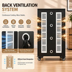 rolling Media Storage Cabinet with Tempered Glass Door, audio rack cabinet with Cable Management, Efficient Heat Dissipation, Studio home audio cabinet for Living Room/Gaming Setup/Home (3-tier)