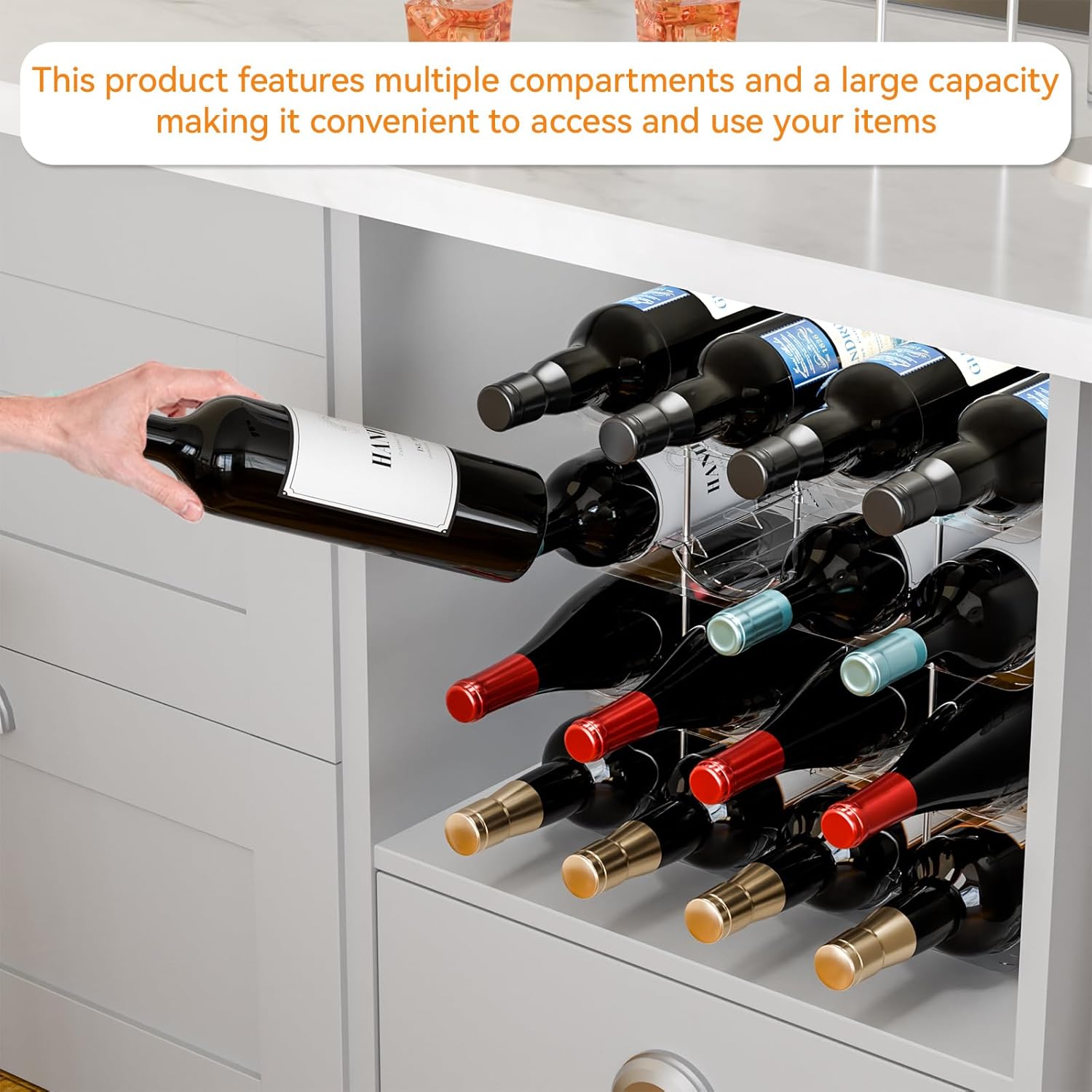 Yieach 3 Tier Stackable Wine Racks Countertop,Sturdy and Durable Wine Rack Free Standing Floor for Inside Cabinet,Clear Water Bottle Organizer and Wine Storage Racks Holder for Pantry,Table,Kitchen