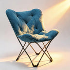 K&J CHIPMUNK Soft Faux Fur Butterfly Chair for Bedroom Living Room Dorm Rooms Flexible Reading Chair for Kids and Teens (Blue)