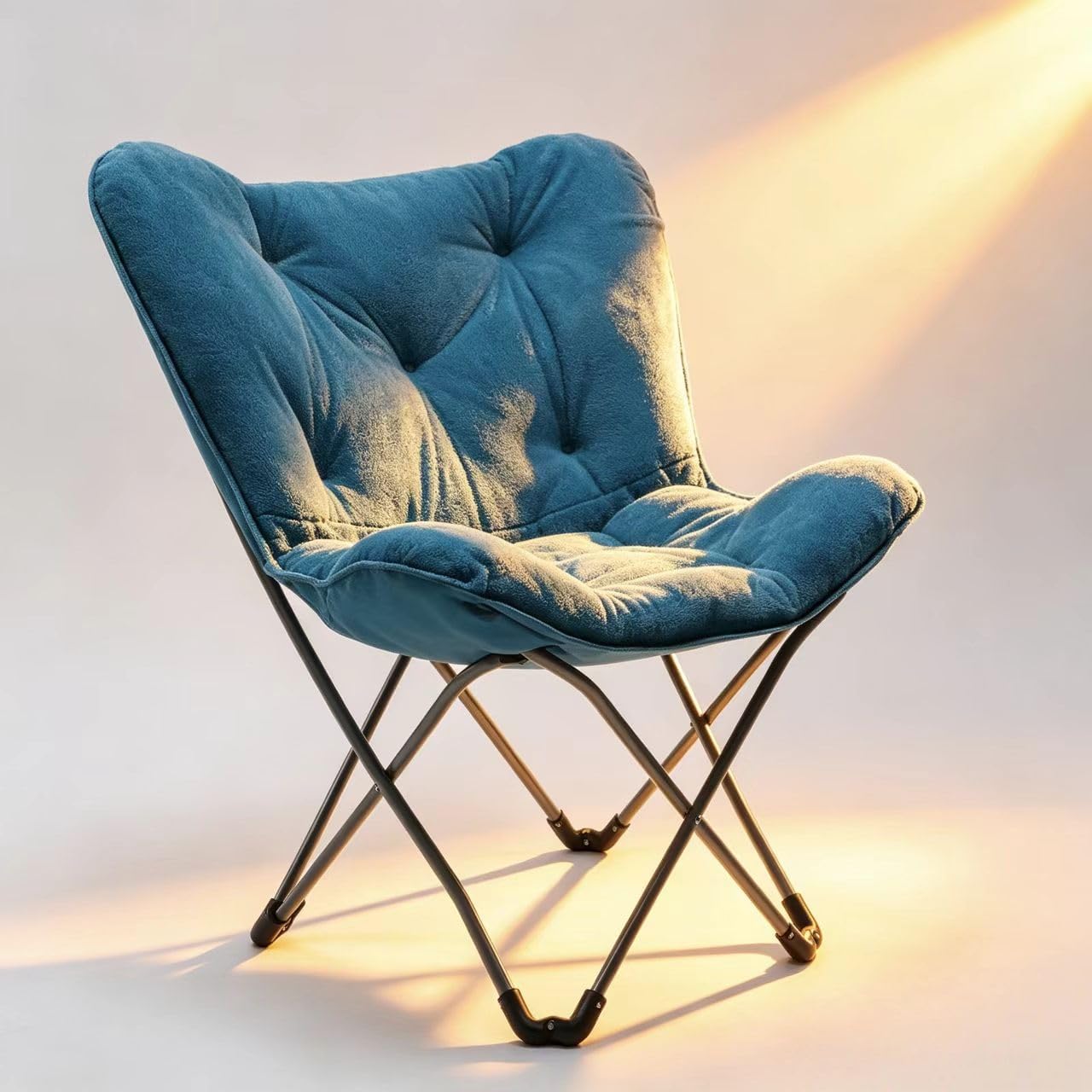 K&J CHIPMUNK Soft Faux Fur Butterfly Chair for Bedroom Living Room Dorm Rooms Flexible Reading Chair for Kids and Teens (Blue)