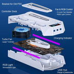 PS5/PS5-Slim-Cooling-Station-with-Controller-Charging-Station for Playstation 5 Console Disc/Digital, LED Light Cooling Stand with Cooler Fan for PS5 Accessories with 3 USB Hubs/Headset Holder