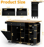 50.4" Kitchen Island with Storage,Rolling Kitchen Table with Power Outlet, Kitchen Island Cart with Folding Drop Leaf, Trash Storage Cabinet, Spice Rack, Towel Rack and Drawer-Black