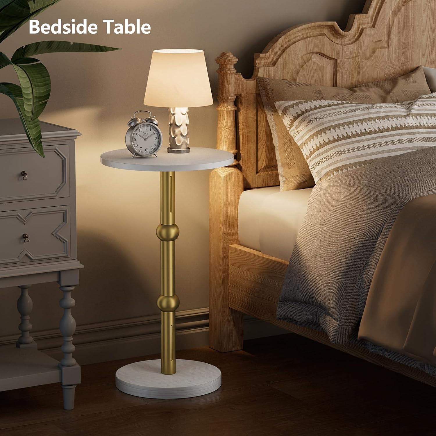 Drink Table, Small Round Side Table for Small Spaces, Modern Accent Round End Tables with Metal Leg, Thickened Wood Pedestal Coffee Tables for Living Room, Bedroom, Narrow Corners,Sofa Couch