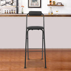 Tall Foldable Bar Chair with Backrest Soft Cushions, Sturdy Metal Frame, Portable Black Square Folding Stool Chairs for Camping Kitchen Home Office Bars 27.5 Inch