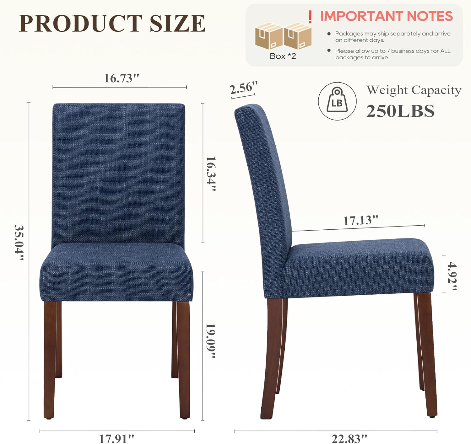 Upholstered Parsons Dining Chairs Set of 4, Modern Dining Room Chairs with Back, Fabric Kitchen Side Chairs with Wood Legs for Dinner Farmhouse Restaurant, Blue