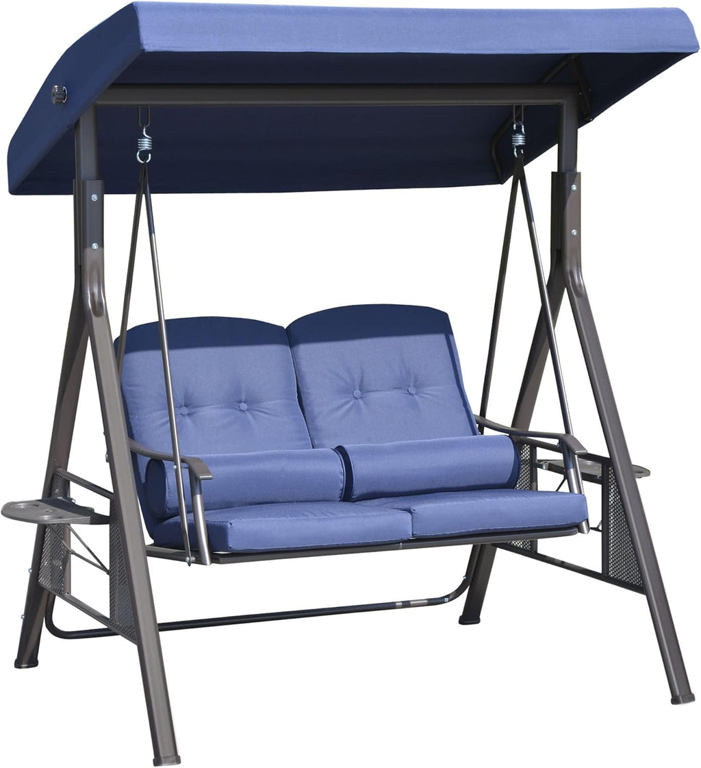 Outdoor Patio Swing Chair for Two with Tilting Canopy and Cushions