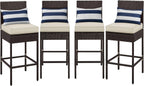 Yaheetech Set of 4 Patio Bar Stools, Outdoor PE Rattan Bar Height Chairs with Cushions & Footrests & Backrest for Indoor/Outdoor/Backyard/Porch, Max.Load 300Lb, Brown/Beige