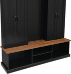 LUMISOL Farmhouse Hall Tree with Bench and Shoe Storage, 62''W Entryway Bench with Hooks, 2 Cabinets & 3 Open Top Cubbies for Entrance, Hallway, Mudroom, Black