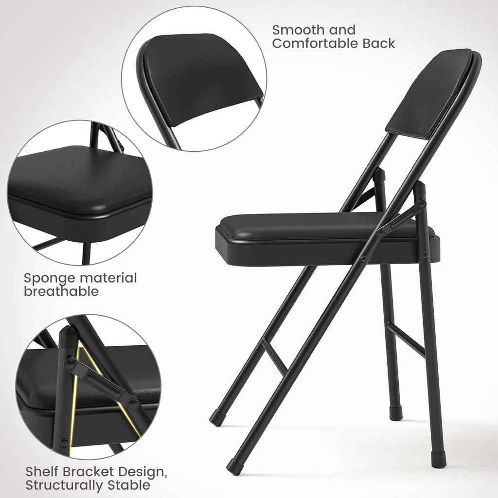 GarveeHome 2 Pack Folding Chairs with Padded Cushions, Padded Foldable Chair Hold Up to 350 LB, Portable Black Folding Chair Suitable for Dining Room, Home Office, Indoor and Outdoor Events