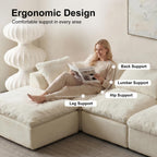 Oversized Cloud Couch Sectional Sofa for Living Room, Modular L Shaped Boneless Chenille Sofa with Chaise Lounge, Deep Seat Convertible Couch, Compressed No Assembly Floor Sofa (White)