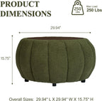 YDcosyfy 30 Inches Round Ottoman Coffee Table with Storage, Upholstered Ottoman in Boucle Teddy Fabric, Wooden Top with Tray, Soft Pumpkin Shape Design,for Living Room, Bedroom, Lounge, Green