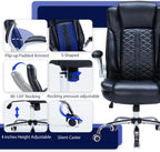400lbs Executive Office Chair with Flip-Up Armrests, Big and Tall Computer Chair for Heavy People, Heavy Duty Ergonomic Comfy Chair, Breathable PU Leather (Black)