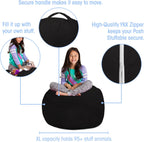 Posh Creations Stuffable Kids Stuffed Animal Storage Bean Bag Chair Cover - Childrens Toy Organizer, Large 38" - Soft Faux Rabbit Fur Black