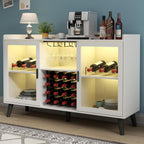 Auromie Wine Bar Cabinet with Led Light, Home Coffee Cabinet with Wine and Glass Rack, Kitchen Buffet Sideboard with Storage Shelves, Freestanding Liquor Cabinet for Living Room, Dining Room (White)