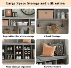 Wodeer Hall Tree with Bench and Shoe Storage, 53" Farmhouse 4-in-1 Mudroom Storage Organizer with Coat Rack, 6 Hooks, 12 Shoe Cubbies, Adjustable Shelf, for Entryway, Hallway, Living Room, Grey