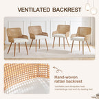 Rattan Dining Chairs Set of 2,Modern Dining Room Chairs with Upholstered Cushion and Metal Legs,Rattan Kitchen Chairs,Brown