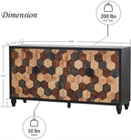 60" Geometric Sideboard Buffet Modern Farmhouse Credenza Storage Cabinet with 4 Hexagonal Honeycomb Parquet Doors for Kitchen Living Room Entryway Black & Multi Wood Tone