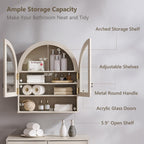 IFGET Bathroom Arched Wall Cabinet, 23.6'' Wide Medicine Cabinet with Adjustable Shelves & Acrylic Glass Doors, Over The Toilet Storage Wall Mount Cabinet for Laundry Room,Kitchen & Living Room, Cream