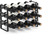Stackable Wine Rack Countertop, 12 Bottles Wine Bottle Holder for Inside Cabinet, Small Tabletop Wine Holder Stand for Pantry Bar, 3-Tier Angle Adjustable Wine Bottle Rack for Tight Spaces