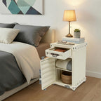 Industrial Wind Bedside Table, Container Style Locker Wrought, Iron Container Side Table with Metal Combination Lock for Living Room, Bar, Office (Creamy White, 12.6 x 12.6 x 19.69in)