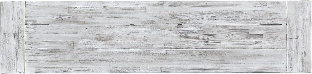 Light Grey Sandblast Finish Acacia Wood Dining Bench with Black Rustic Metal Finish Frame